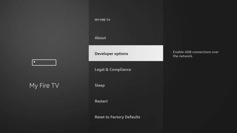 Developer Options in My Fire TV menu