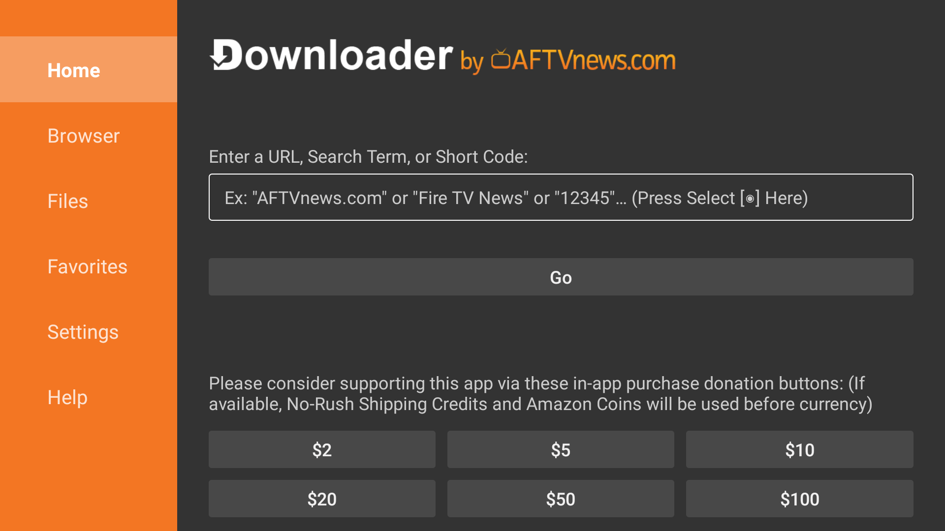 Downloader App opened